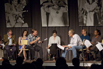 Bob Davis (center left, Guthrie Theater) and Jim Carpenter (center right, California Shakespeare Theater) read Shakespeare sonnets.