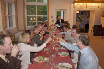 Several 2009 Fellows join the 2010 Fellows in a toast during dinner at Ten Chimneys.