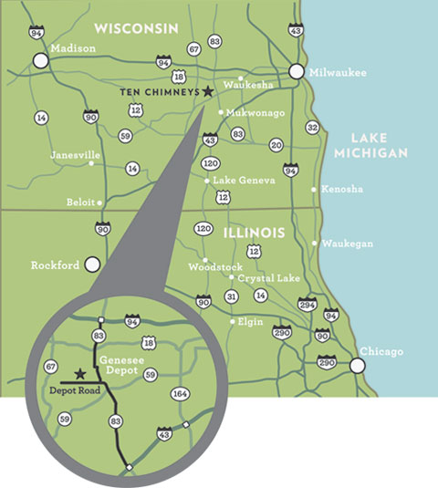 A map showing Genesee Depot